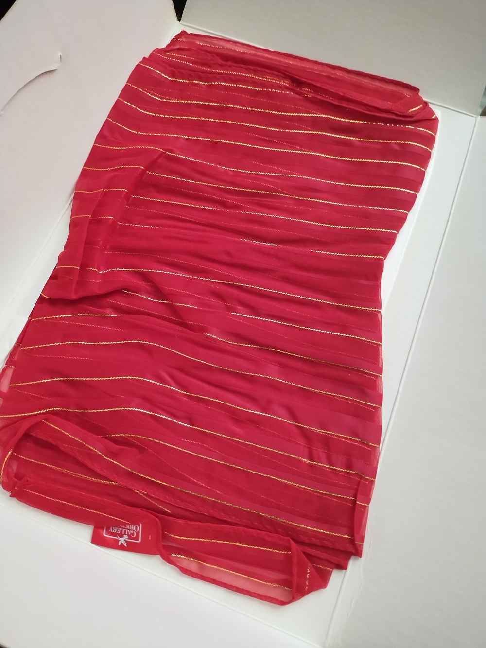 Vintage Avon Red & Gold Striped Scarf – Original Box